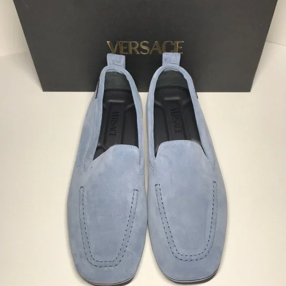 New Authentic Versace Villa Suede Driver Shoes – Blue (Size 47)